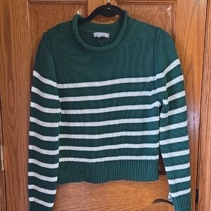 J. Crew Forest Green and White Striped Turtleneck Sweater